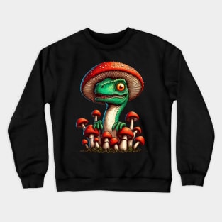 Cute Velociraptor Mushroom Hat Dinosaur Garden Crewneck Sweatshirt